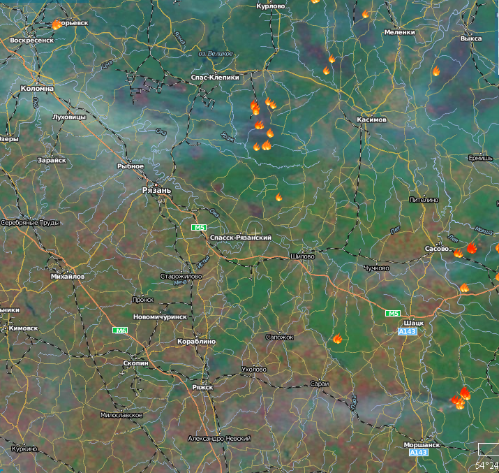 Карта пожаров рязанская область онлайн в реальном времени