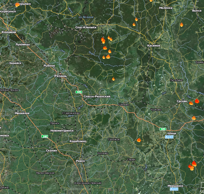 Карта пожаров рязанская область онлайн в реальном времени